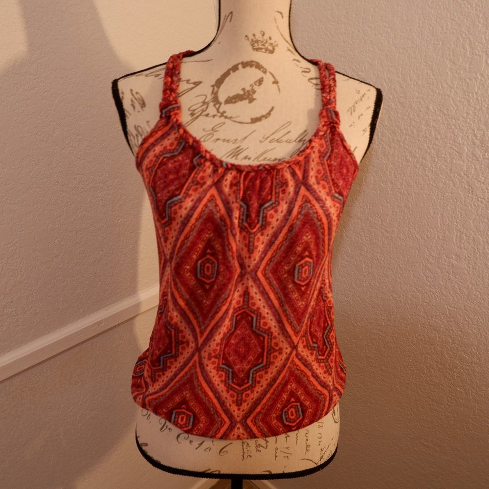 Coral Pink Patterned Tank with Rope Neck Trimming